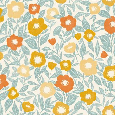 Papier peint vinyle sur intissé motif coquelicot orange et jaune, résistant et lavable