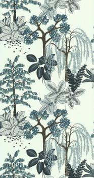 Papier Peint Vinyle sur Intissé Jardin Japonais Bleu, avec un motif floral et aquatique évoquant la sérénité