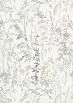 Papier Peint Vinyle Grainé sur Intissé Cottage Végétal Gris avec motifs de feuilles et texture subtile