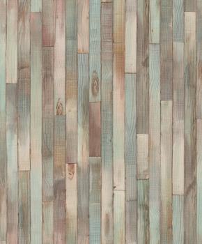Papier peint intissé effet bois texturé aux teintes bleu, vert et marron, Collection Décorama Déco et Matières 2026