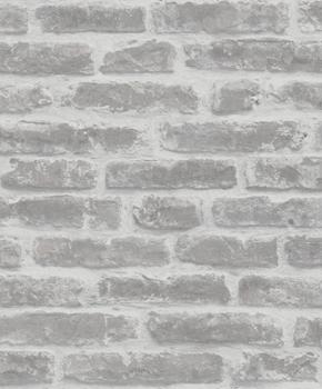 Papier peint vinyle sur intissé motif briques grises, effet réaliste.