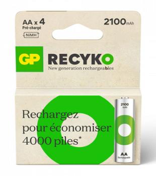 GP Recyko Piles Rechargeables AA/LR06 2100 mAh Pack de 4