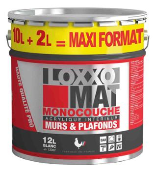 Grand seau de peinture acrylique mate monocouche Blanc 12 L pour murs et plafonds intérieurs