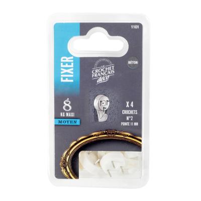 4 crochets béton n°2 MM pointes 11 mm pour fixation murale