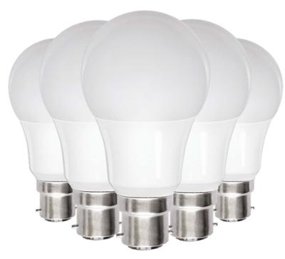 Ampoule LED opaque forme poire classique culot B22 9W 810 lumens lumière blanc froid, lot de 5