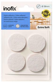 Feutres ronds adhésifs en laine blanche Ø38 mm (lot de 4), pour patins de chaises et protection de meubles