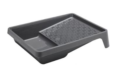 Bac à peinture plat gris en plastique robuste pour rouleaux 180 mm avec grille d'essorage intégrée