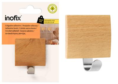 Crochet Adhésif en Inox Acier et Bois Hêtre 