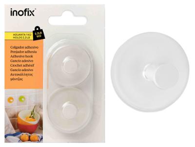 Lot de 2 crochets adhésifs ronds semi transparents blancs, sans perçage, pour cuisine ou salle de bain.