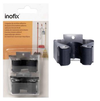 Support mural adhésif pour 1 balai, finition chrome mat, installation sans perçage