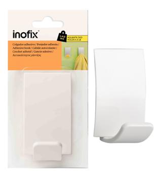 Portemanteau adhésif mural rectangulaire blanc en plastique, idéal pour accrocher vêtements ou serviettes.