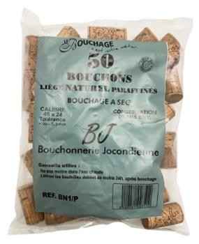 50 Bouchons en Liège Naturel Paraffinés 45 x 24 mm