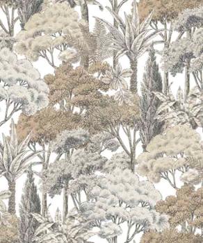 Papier peint vinyle sur intissé A76301 motif forêt exotique beige, représentant des feuillages tropicaux