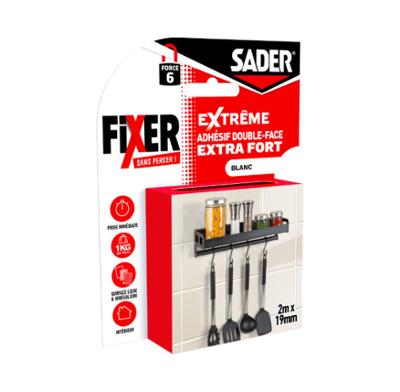 Adhésif double face extra fort 2 m x 19 mm pour fixation murale et sol sans percer
