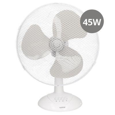 Ventilateur de table Lindi blanc oscillant de 45W à 3 vitesses et 43 cm de diamètre