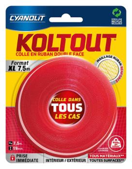 Koltout Ruban XL Double Face Colle Dans Tous Les Cas 7.5 m x 19 mm