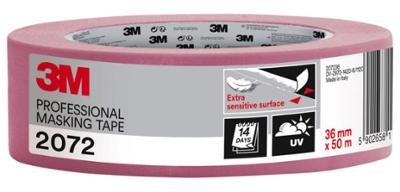 Ruban de masquage rose 2072 pour surfaces délicates, rouleau de 50 m x 36 mm