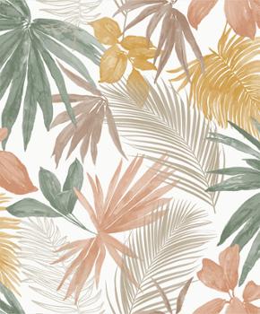 Papier peint vinyle intissé Wild Palm Pastel de la Collection Décorama Intemporelle, avec motif feuilles tropicales aux nuances douces.