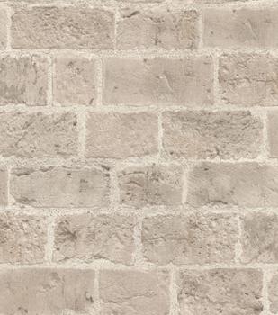 Papier peint vinyle motif pavés Vezelay beige gris, aspect texturé