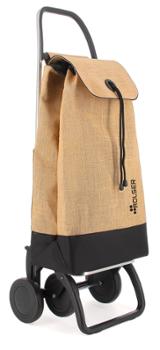 Poussette de marché I-Max Yute Natural/Noir, 2 roues, 43 litres, avec poignée ergonomique et tissu résistant.