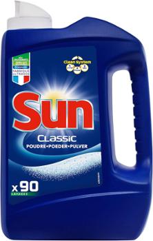 Bidon bleu de poudre de lavage lave vaisselle SUN 90 lavages