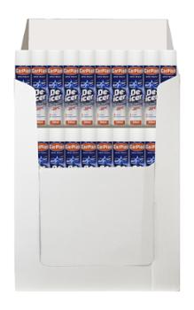 Carton présentoir blanc rempli d'aérosols super dégivrants CarPlan Blue Star 300ml.