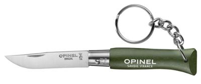 Porte-clés couteau Opinel N°04 lame inox avec manche en bois kaki.