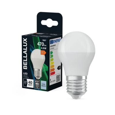 Ampoule LED sphérique Bellalux E27 blanc froid équivalent 40W avec emballage.