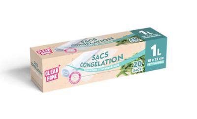 Boite avec rouleau de 20 sacs de congélation Clean Home 18x22cm de 1L