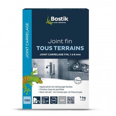 Sac de mortier de jointoiement Bostik Joint fin Tous Terrains gris de 1 kg pour carrelage.