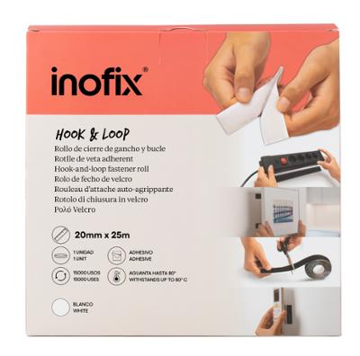 Rouleau de bande auto-agrippante scratch blanc dans son emballage.