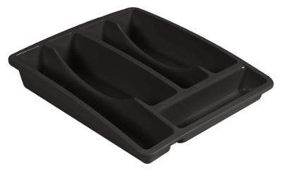 Range-couverts en plastique gris foncé à 5 compartiments pour tiroir de cuisine.