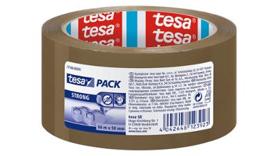 Rouleau de ruban adhésif d'emballage chamois tesa Pack Strong de 66 m x 50 mm.