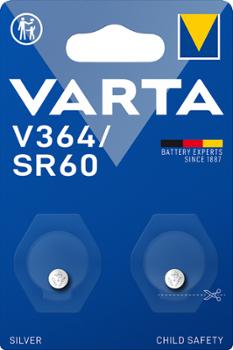 Blister de 2 piles boutons à l'argent Varta V364 / SR60 avec sécurité enfant.