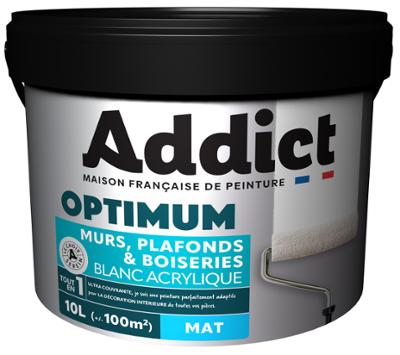 Pot de peinture 10 L Addict "Optimum" blanc acrylique mat pour murs, plafonds et boiseries.