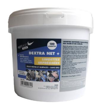 Seau de 100 lingettes grandes dimensions DEXTRA NET + pour nettoyer les fortes salissures sur les mains