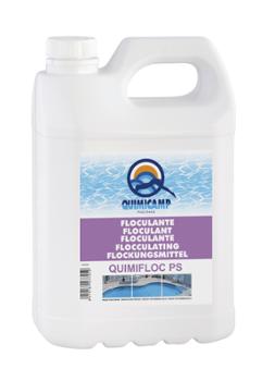 Bidon de 5L de liquide floculant pour piscine afin de clarifier l'eau.