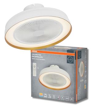 Ventilateur plafonnier LED blanc Osram et sa boite de packaging