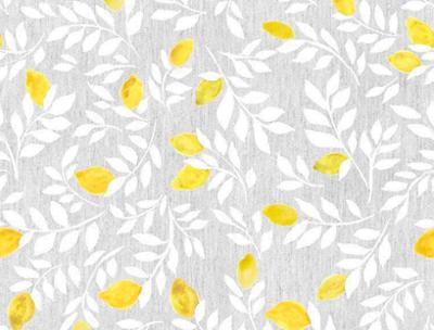 Nappe tissu enduit toile tissée grise avec motif citron jaune et feuillage blanc en rouleau de 140 cm x 20 m, imperméable et facile d'entretien