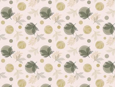 Toile cirée Déco imprimée avec un motif délicat de feuillages et pois graphiques dans des nuances vert olive, beige et lin sur fond clair, pour une ambiance douce et naturelle, dimensions 140 cm x 20 m, idéale pour protéger la table tout en restant simple à entretenir.
