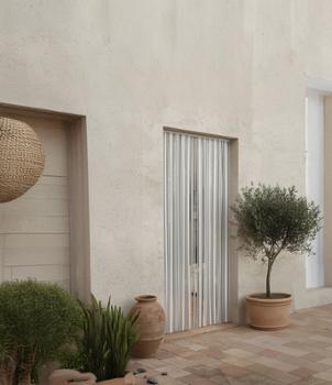 Rideau de porte à lanières en plastique gris et blanc modèle Antilles 90x220 cm