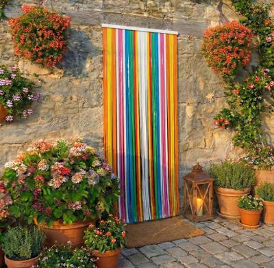 Rideau de porte lanières Antilles multicolore en plastique 90x220 cm, idéal pour filtrer la lumière et les insectes.