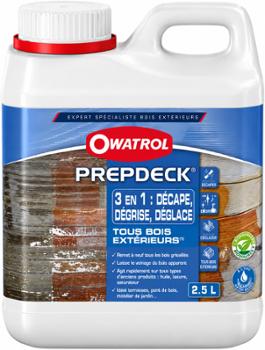 Bidon de 2.5L de PrepDeck d'Owatrol, décape, dégrise et déglace le bois.