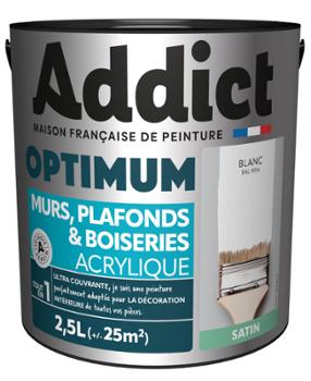 Pot de peinture Addict Optimum blanc satin 2.5L murs, plafonds et boiseries
