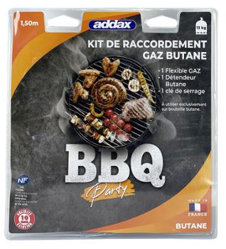 Kit BBQ Party Butane - Flexible + Détendeur 1.50 m + Clé de serrage Kit BBQ Party Butane - Flexible + Détendeur 1.50 m + Clé de serrage