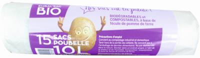 Sacs Poubelle 10L Coulissant Biodégradable Embal'Sac Rouleau de 15 Sacs Poubelle 10L Coulissant Biodégradable Embal'Sac Rouleau de 15