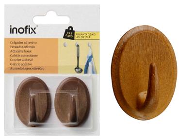 Crochet Adhésif Ovale x2 Couleur Bois  Crochet Adhésif Ovale x2 Couleur Bois